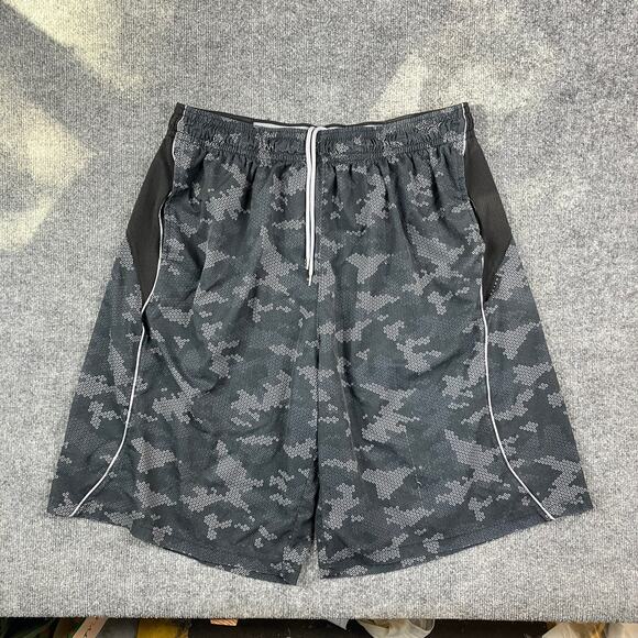 AND1 Basketball Shorts Mens XL Black Gray Camo Mesh Drawstring Streetwear Gym - Picture 1 of 9